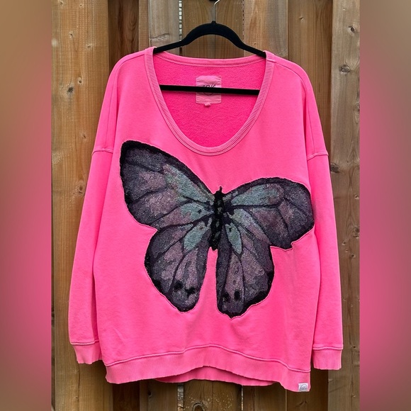 AERIE Oversized Upcycled Butterfly Tapestry Patch Sweatshirt - Size Large - Picture 2 of 7